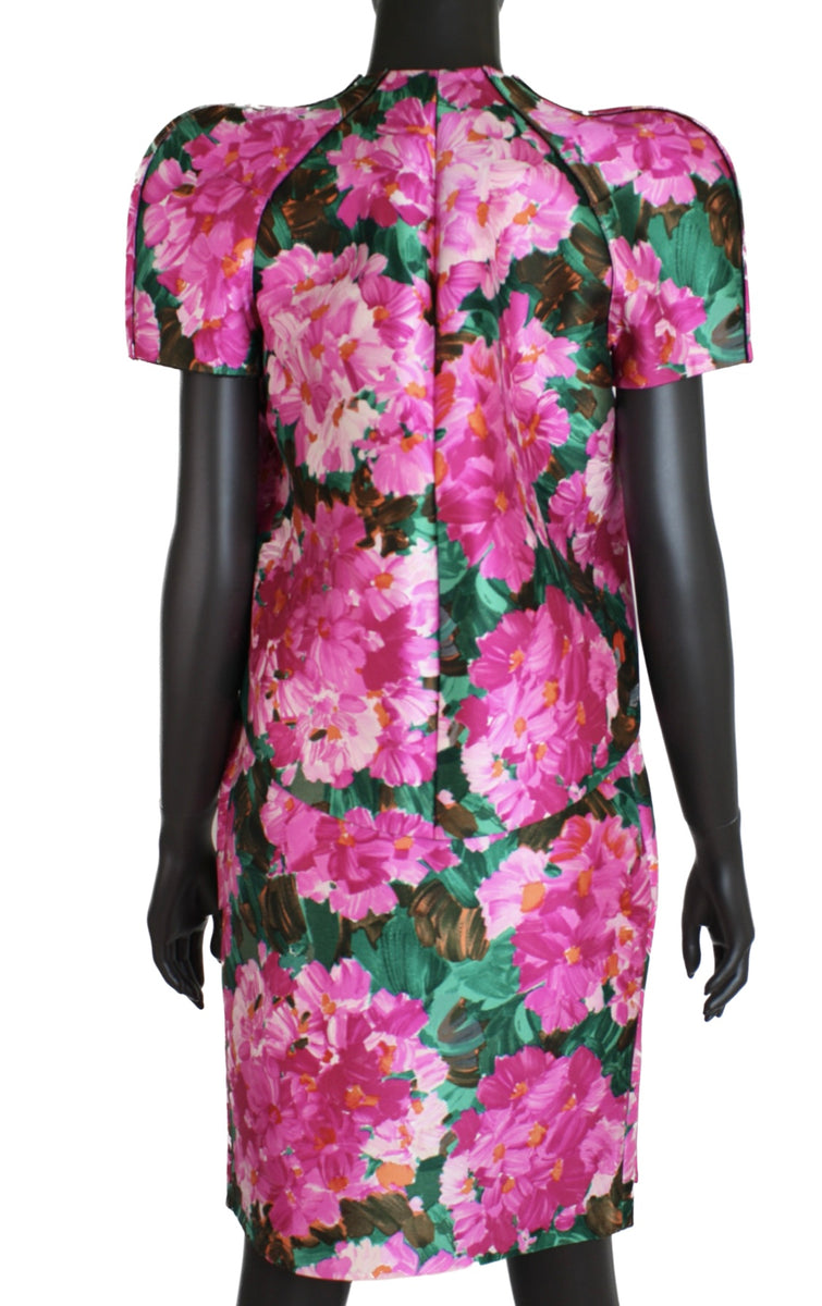 Balenciaga Nicolas Ghesquiere Floral Silk Dress Faux Leather 2011  Collectors 38